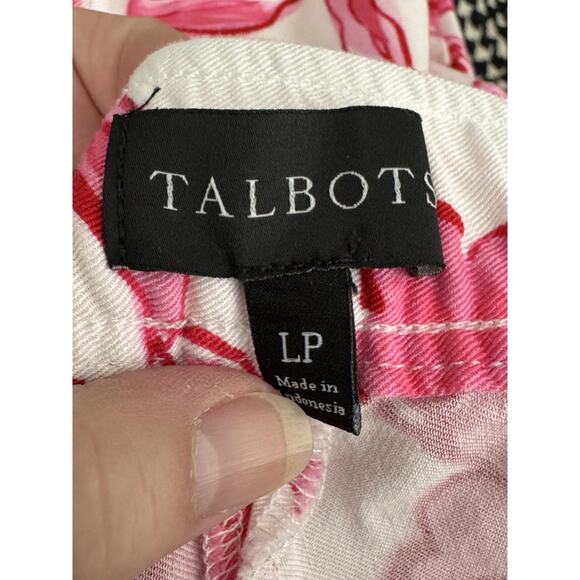 Talbots Capri Pants Womens Large Petite Pink White Floral Pull-On Pockets Crop - Picture 5 of 8